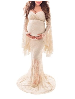 Off Shoulder Lace Maternity Dress for Photography Maxi Maternity Props Dresses for Photo Shoot Baby Shower