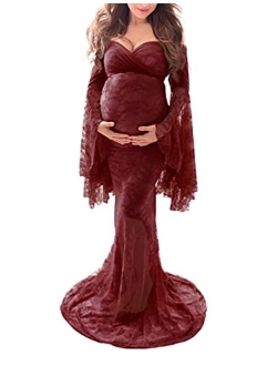 Off Shoulder Lace Maternity Dress for Photography Maxi Maternity Props Dresses for Photo Shoot Baby Shower