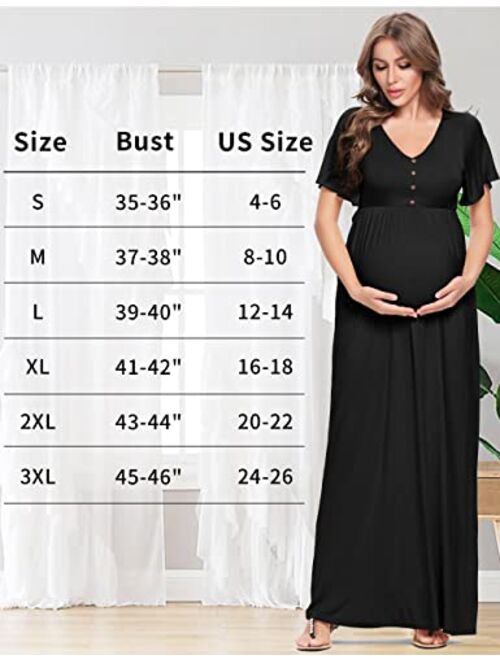 Peauty Button Down Maternity Dress Ruffle Short Sleeve Maxi Dress Baby Shower Maternity Photoshoot Casual