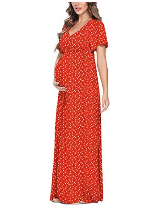 Peauty Button Down Maternity Dress Ruffle Short Sleeve Maxi Dress Baby Shower Maternity Photoshoot Casual