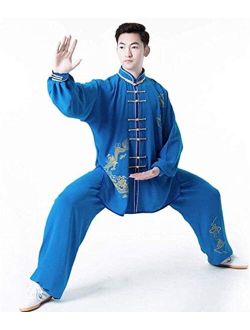 ZHANGNA Tai Chi Uniform Set Kung Fu Clothing Tang Suit, Unisex Tai Chi Uniform Clothing Chinese Traditional Cotton Silk Stretch Tai Chi Taekwondo (Color : Blue, Size : 3X