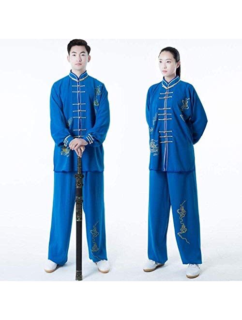 ZHANGNA Tai Chi Uniform Set Kung Fu Clothing Tang Suit, Unisex Tai Chi Uniform Clothing Chinese Traditional Cotton Silk Stretch Tai Chi Taekwondo (Color : Blue, Size : 3X