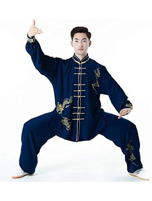 ZHANGNA Tai Chi Uniform Set Kung Fu Clothing Tang Suit, Unisex Tai Chi Uniform Clothing Chinese Traditional Cotton Silk Stretch Tai Chi Taekwondo (Color : Blue, Size : 3X