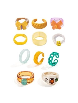 GYSONG Chunky Y2K Colorful Rings for Women Teen Girls, Cute Resin Acrylic Rings, Trendy Indie Rings Jewelry, Stackable Finger Knuckle Rings Set