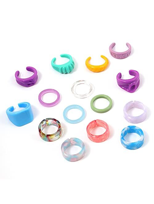 GYSONG Chunky Y2K Colorful Rings for Women Teen Girls, Cute Resin Acrylic Rings, Trendy Indie Rings Jewelry, Stackable Finger Knuckle Rings Set