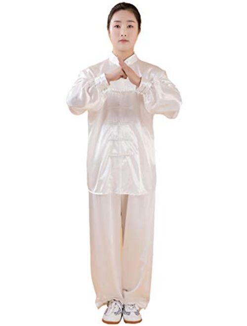 Positive Costume Adult Traditional Tai Chi Uniform Lightweight Stretchy Silk Wushu Suit Chinese Kung Fu Tai Chi Chuan Performance Wear