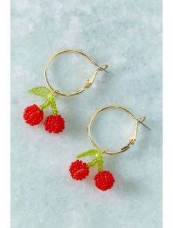 Beaded Fruit Charm Hoop Earring