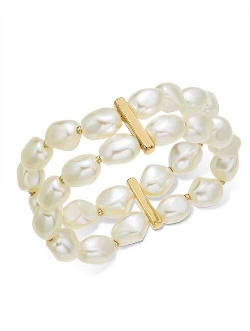 Charter Club Gold-Tone Imitation Pearl Double-Row Stretch Bracelet, Created for Macy's