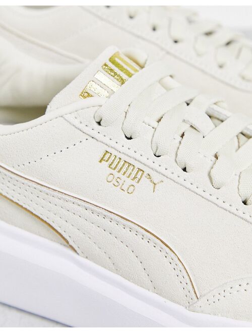 PUMA Oslo Maja leather sneakers in ivory glow and gold