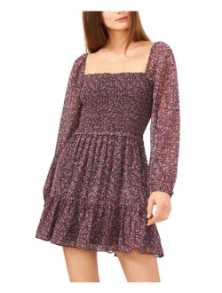 Printed Smocked Ruffle Hem Dress