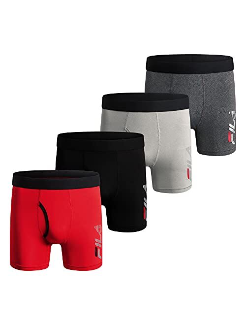 Fila Men's 6" Boxer Briefs Fly Front, 90% Polyester 10% Spandex, 4-Pack