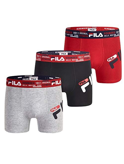 Fila Men's 3" No Fly Boxer Brief with Built in Pouch Support (3-Pack of Trunk Briefs)