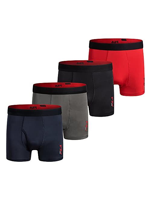 Fila Men's 4" Trunk Front Fly, 90% Polyester 10% Spandex, 4-Pack