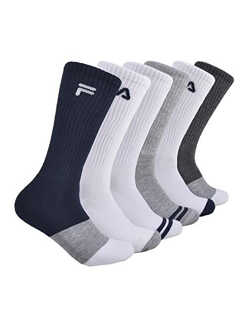 Fila Men's 6-Pack Color Block Stripes Half Cushion Crew Socks