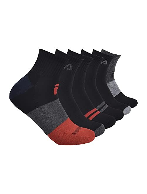 Fila Men's 6-Pack Color Block Stripes Half Cushion Quarter Socks