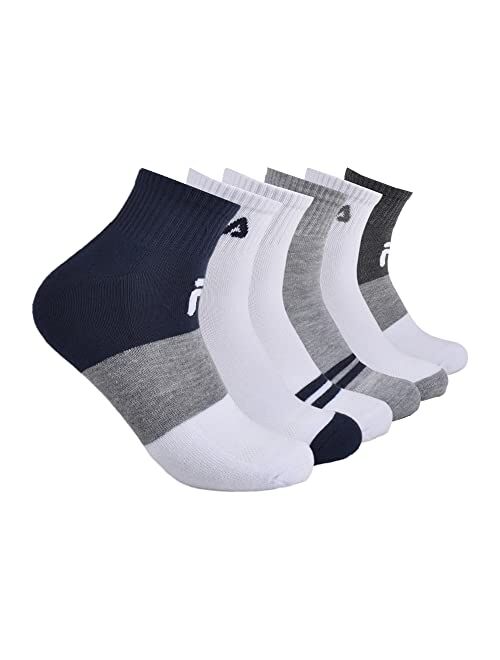 Fila Men's 6-Pack Color Block Stripes Half Cushion Quarter Socks