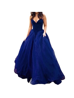 Lemai V Neck Velvet And Tulle Long Ball Gown Corset Formal Evening Prom Dresses