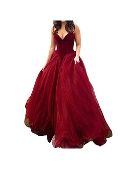 Lemai V Neck Velvet And Tulle Long Ball Gown Corset Formal Evening Prom Dresses