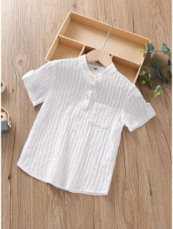 Toddler Boys Fake Roll Up Sleeve Half Button Shirt