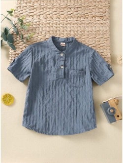 Toddler Boys Fake Roll Up Sleeve Half Button Shirt