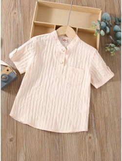 Toddler Boys Fake Roll Up Sleeve Half Button Shirt