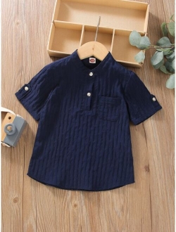 Toddler Boys Fake Roll Up Sleeve Half Button Shirt