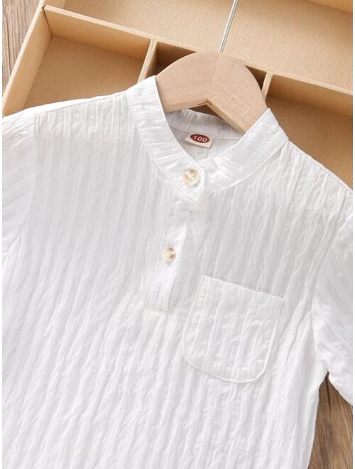 Shein Toddler Boys Fake Roll Up Sleeve Half Button Shirt