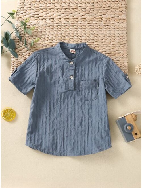 Shein Toddler Boys Fake Roll Up Sleeve Half Button Shirt