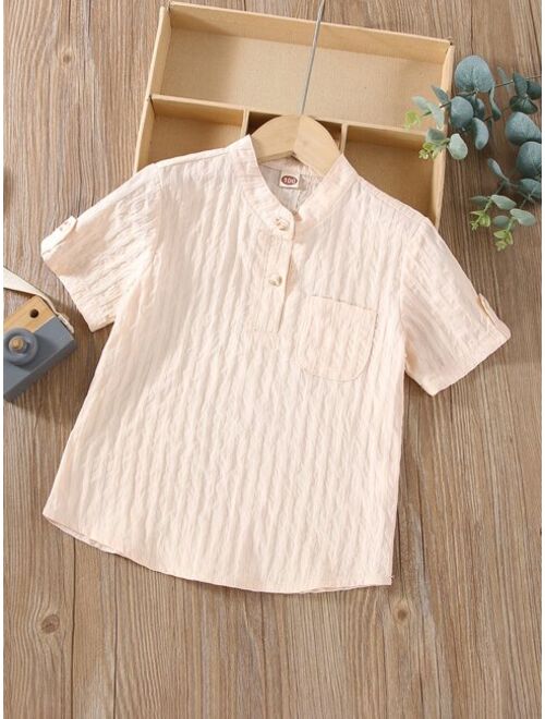 Shein Toddler Boys Fake Roll Up Sleeve Half Button Shirt