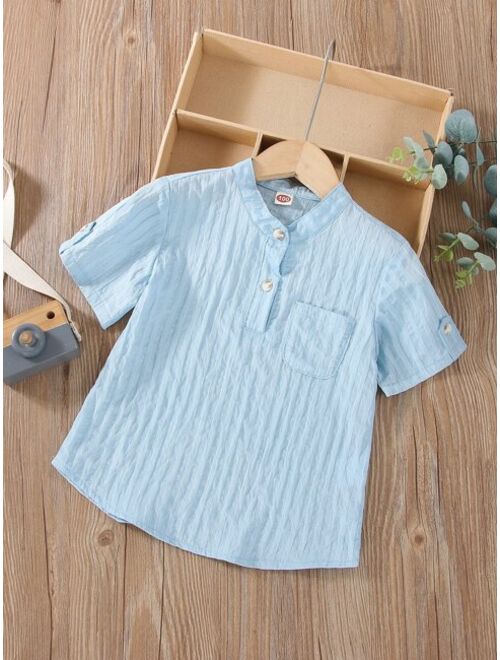 Shein Toddler Boys Fake Roll Up Sleeve Half Button Shirt