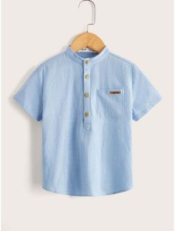 Toddler Boys Mock Neck Half Button Patched Pocket Shirt