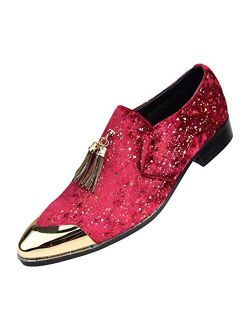 Amali Chaz, Men's Slippers - Loafers Men Slip on Shoes - Mens Casual Shoes - Man Made Velvet, Tuxedo Shoes - Metal Gold Chain Tassel & Gold Metal Tip, Dress Shoes - Gift