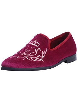 ELANROMAN Men's Loafers Velvet Embroidery Slip on Penny Party Wedding Prom Shoes