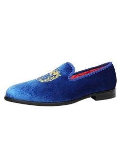 ELANROMAN Men's Loafers Velvet Embroidery Slip on Penny Party Wedding Prom Shoes