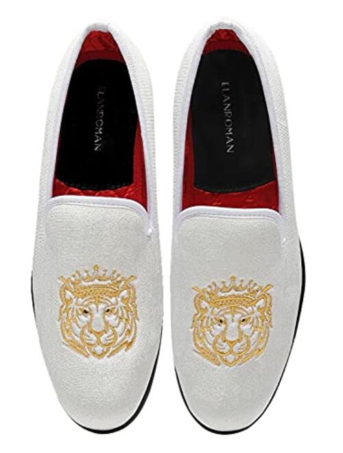 ELANROMAN Men's Loafers Velvet Embroidery Slip on Penny Party Wedding Prom Shoes