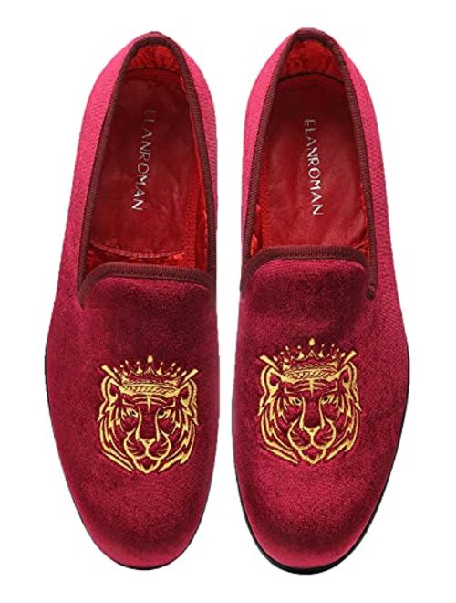 ELANROMAN Men's Loafers Velvet Embroidery Slip on Penny Party Wedding Prom Shoes