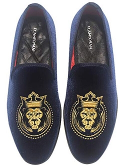 ELANROMAN Loafers for Men Velvet Shoes of Fashion Embroidered 1.0 and 2.0 Party Wedding Prom Shoes