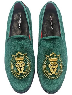 ELANROMAN Loafers for Men Velvet Shoes of Fashion Embroidered 1.0 and 2.0 Party Wedding Prom Shoes