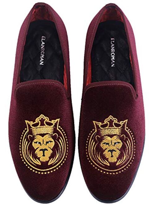 ELANROMAN Loafers for Men Velvet Shoes of Fashion Embroidered 1.0 and 2.0 Party Wedding Prom Shoes