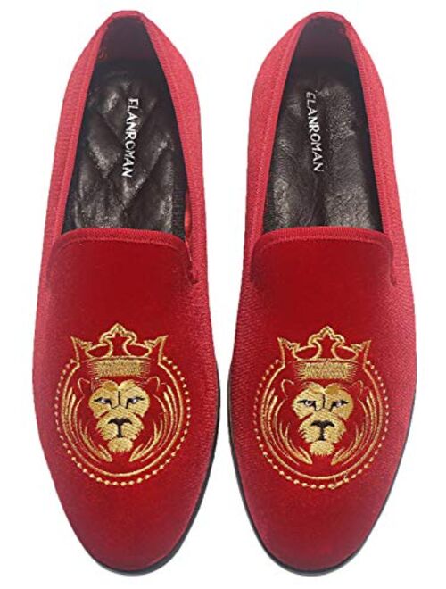 ELANROMAN Loafers for Men Velvet Shoes of Fashion Embroidered 1.0 and 2.0 Party Wedding Prom Shoes