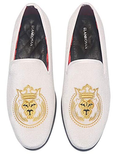 ELANROMAN Loafers for Men Velvet Shoes of Fashion Embroidered 1.0 and 2.0 Party Wedding Prom Shoes