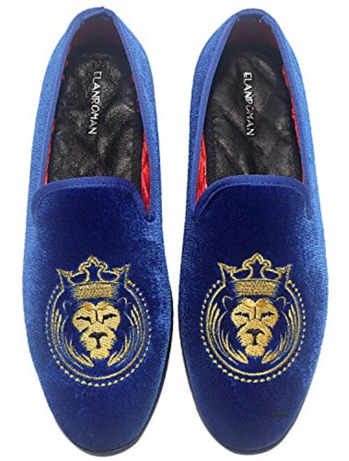 ELANROMAN Loafers for Men Velvet Shoes of Fashion Embroidered 1.0 and 2.0 Party Wedding Prom Shoes