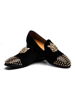 Men Genuine Leather Mens Metallic Textured Slip-on Glitter Loafers Shoes