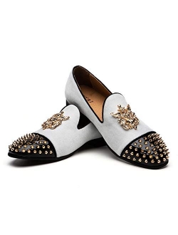 Men Genuine Leather Mens Metallic Textured Slip-on Glitter Loafers Shoes