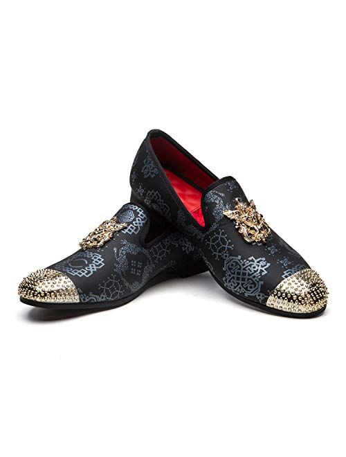 Men Genuine Leather Mens Metallic Textured Slip-on Glitter Loafers Shoes