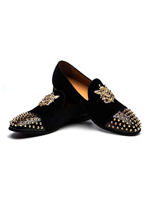 Men Genuine Leather Mens Metallic Textured Slip-on Glitter Loafers Shoes