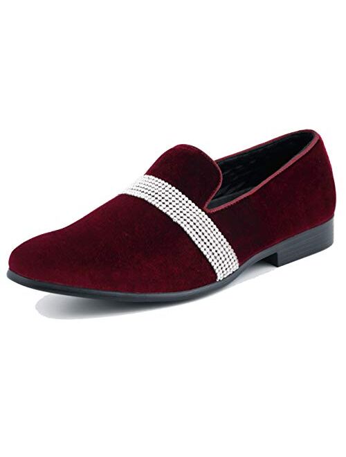 Amali The Original Men's Velvet Smoking Slipper with Rhinestone Embellished Strap Dress Shoe, Style Monarch