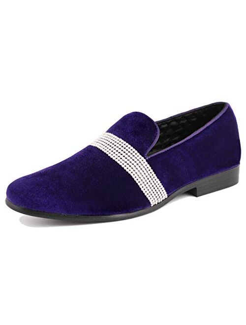 Amali The Original Men's Velvet Smoking Slipper with Rhinestone Embellished Strap Dress Shoe, Style Monarch