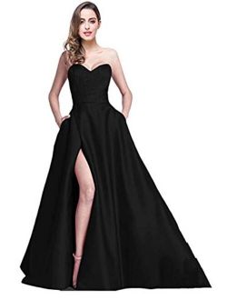 Ri Yun Women's Prom Dress Long High Slit A-Line Evening Ball Gowns With Pockets