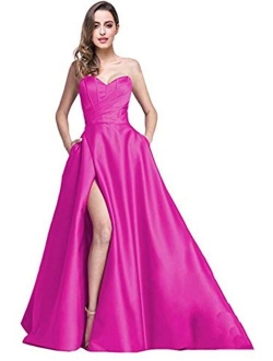 Ri Yun Women's Prom Dress Long High Slit A-Line Evening Ball Gowns With Pockets